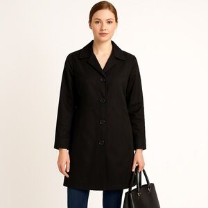 Relativity Black Button Front Trench Coat Size Large